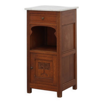 French Art Deco Wood & Grey Marble Top Nightstand, 1920s