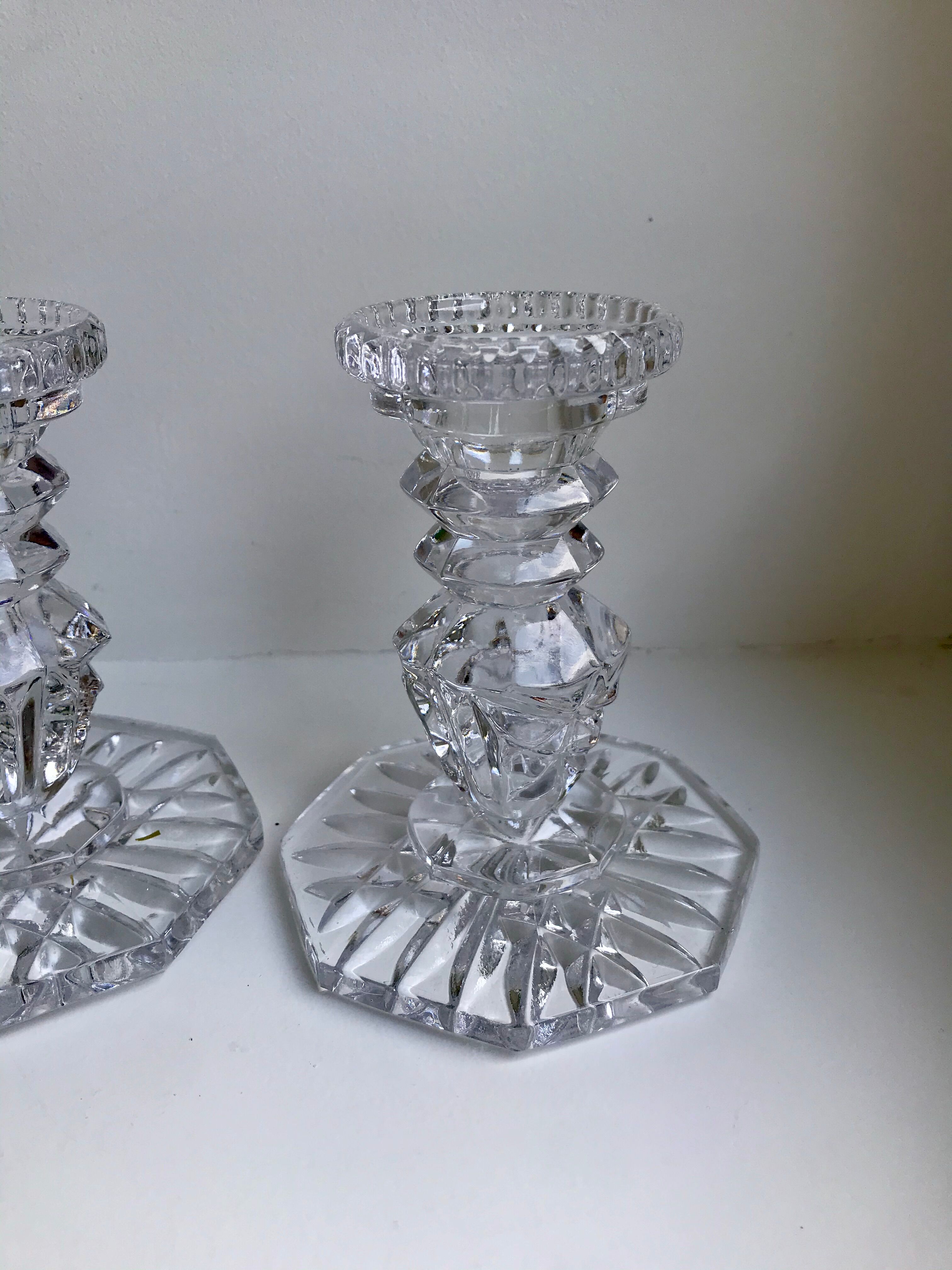 Pair of molded glass candle holders 50-60s
