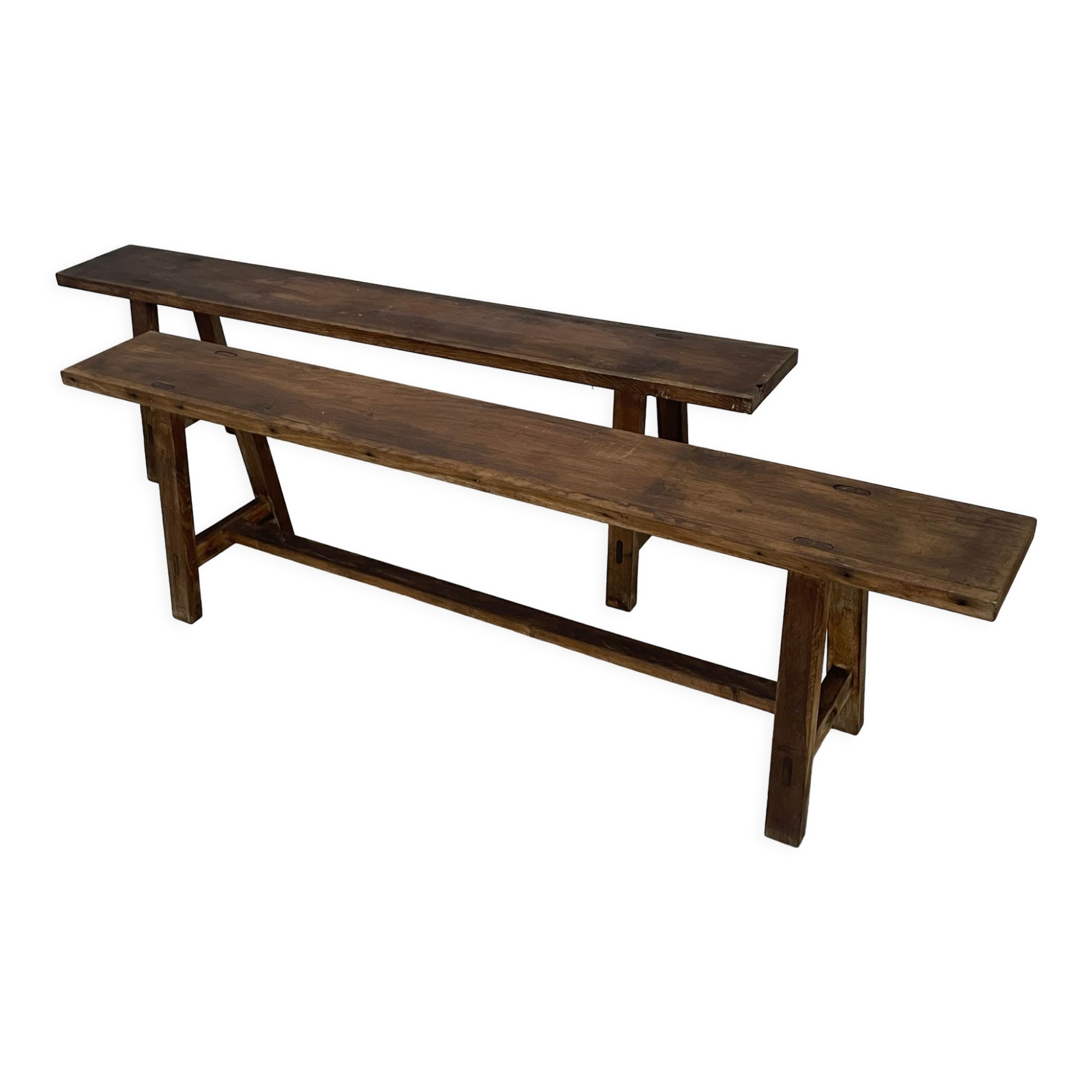 Pair of vintage oak farmhouse benches 3 places