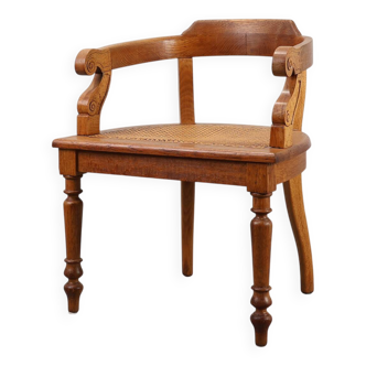 French Neoclassical Oak Chair with Wicker Seat, Late 19th Century