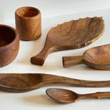 Set of vintage turned and carved wooden cups