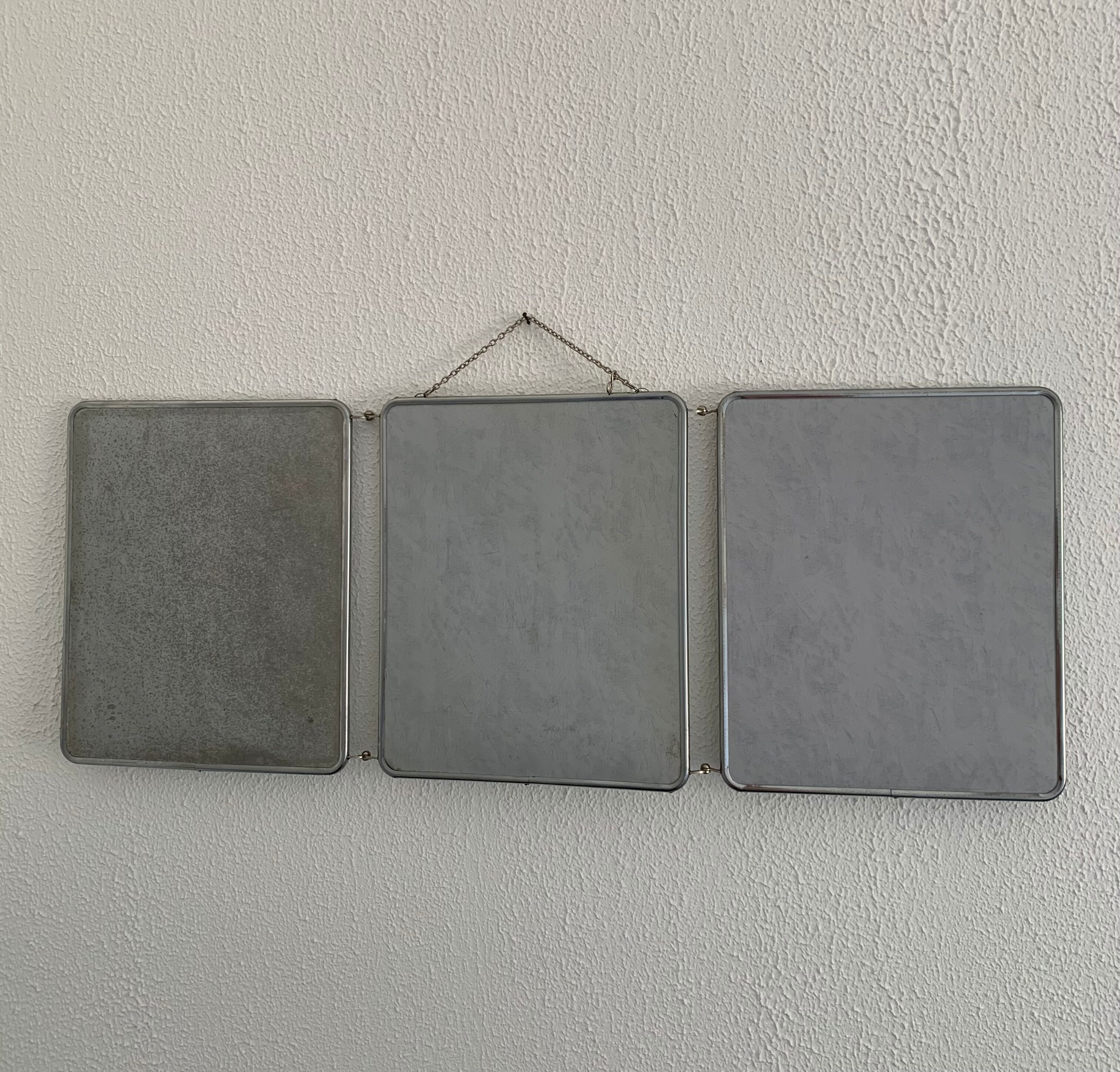 Vintage mirror 1960 triptych barber Arpin hairdresser - 34 x 88 cm