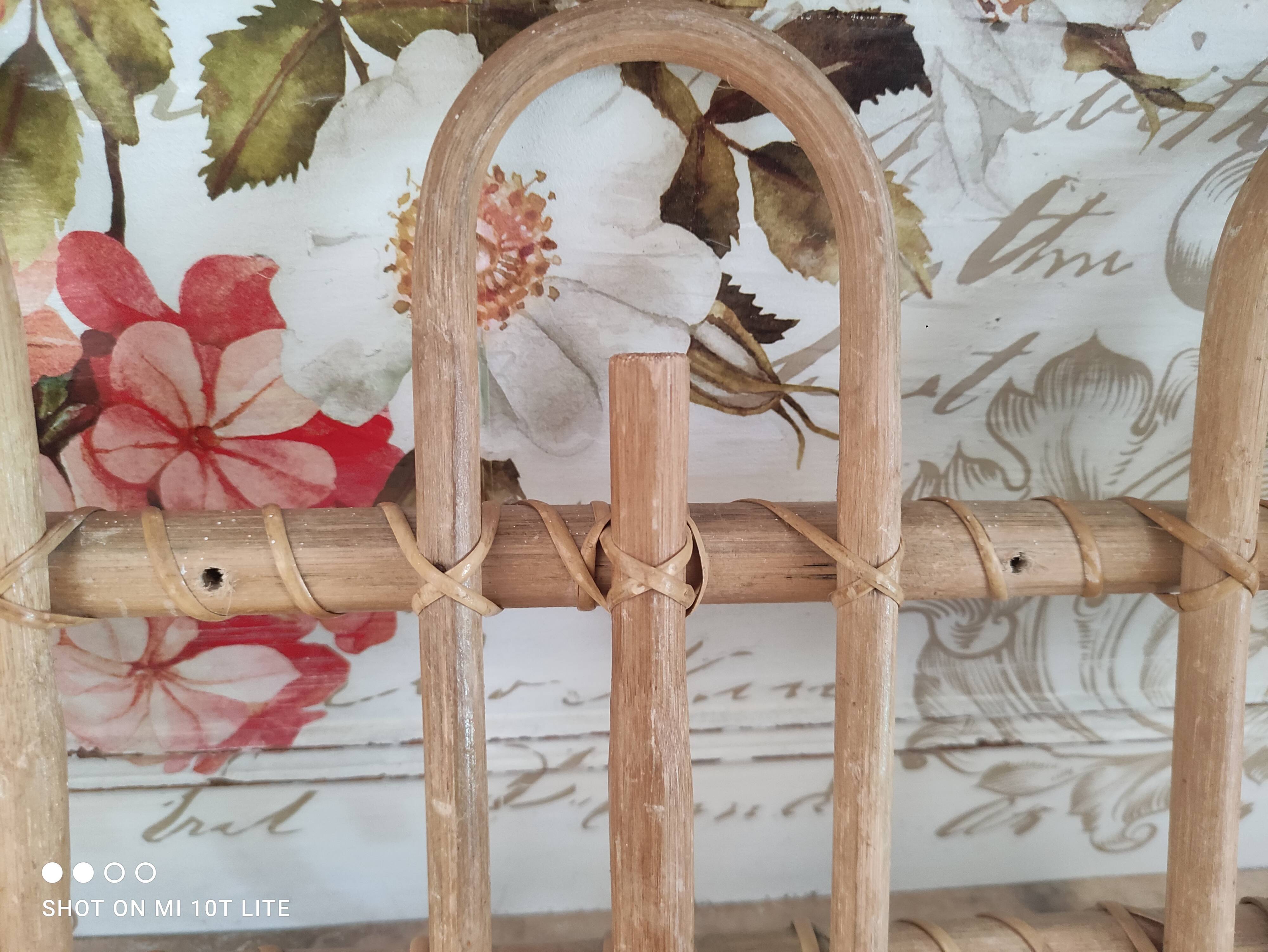 Vintage rattan coat hook with 3 hooks