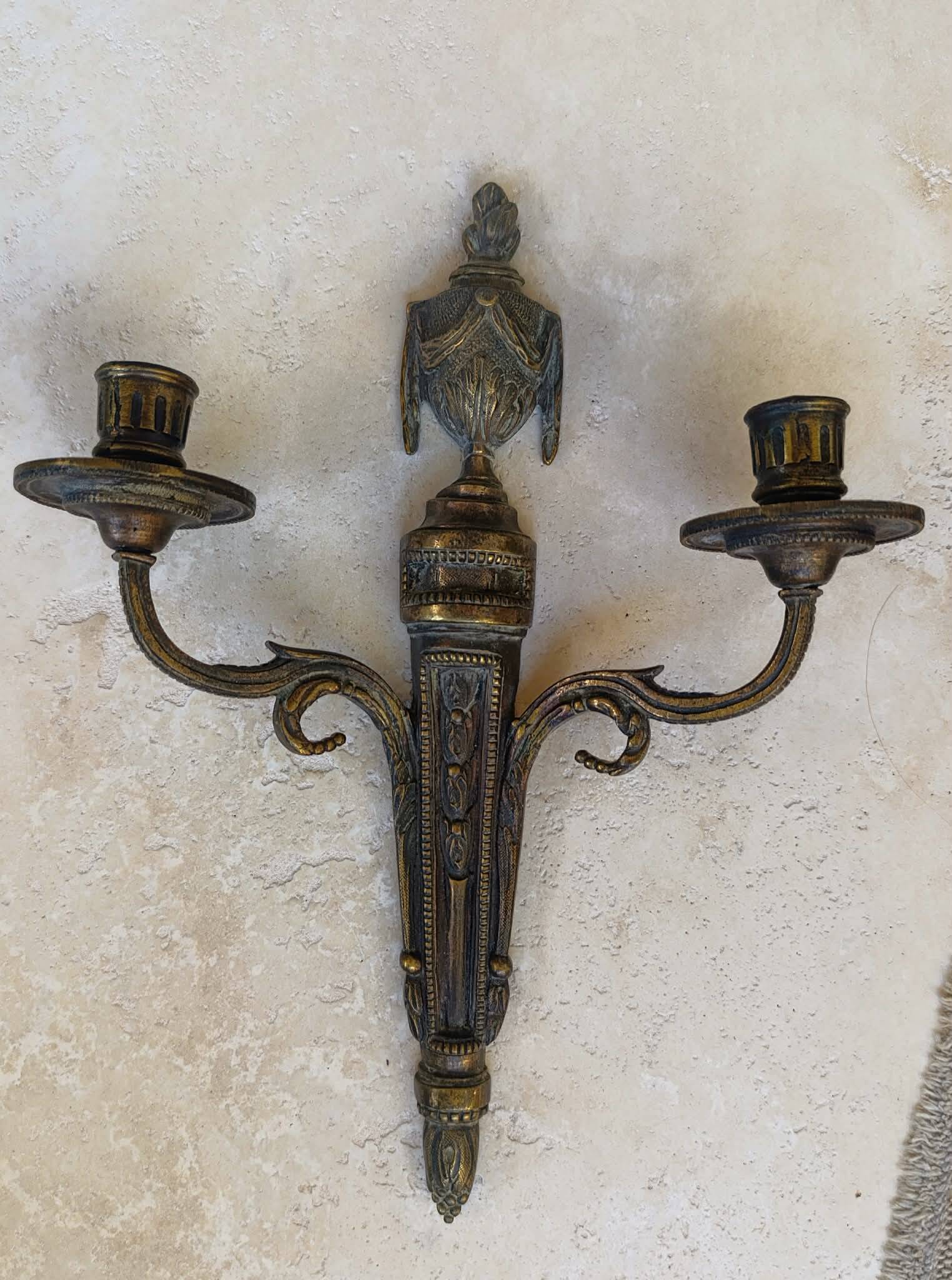 Set of 2 antique bronze wall sconces