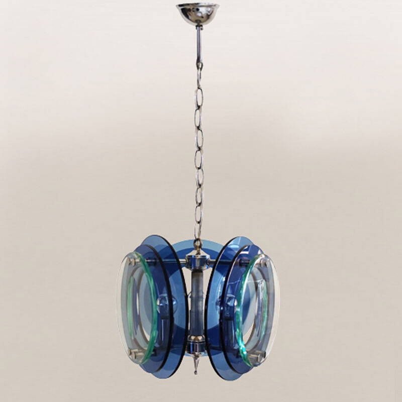 1970s gorgeous blue and green chandelier by veca. made in italy