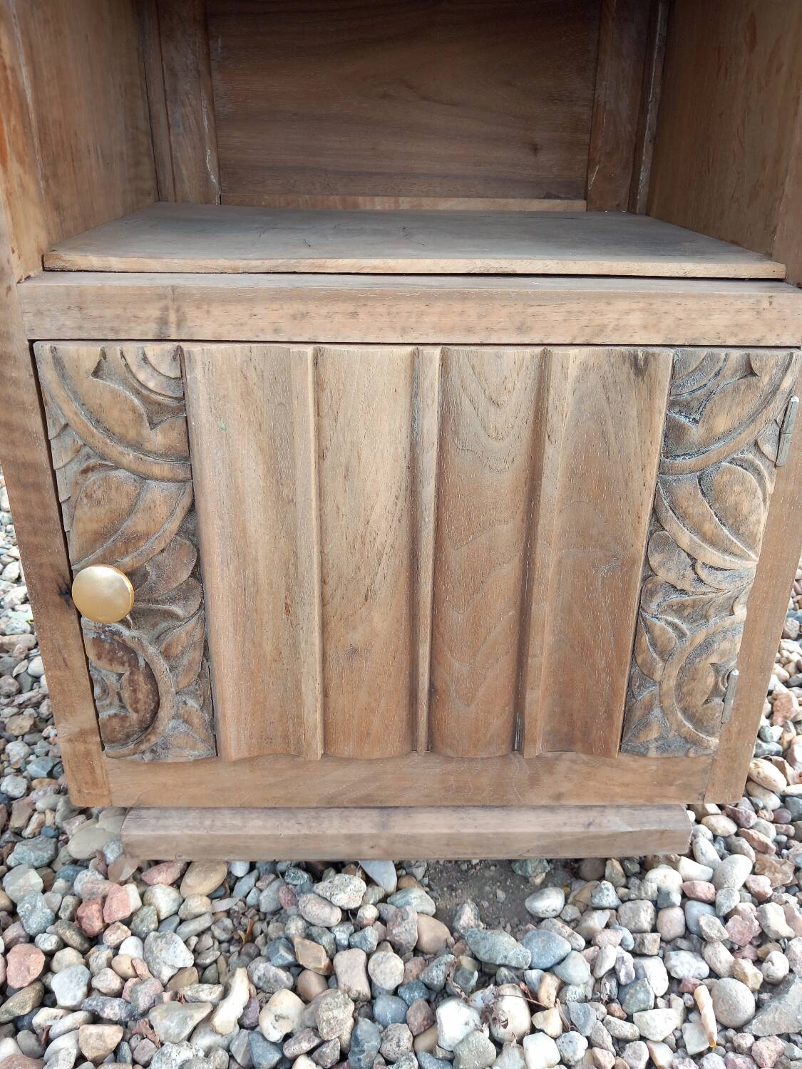 Petit meuble/chevet bois ancien et marbre rose