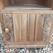 Small piece of furniture/bedside table in old wood and pink marble