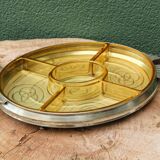 Art deco hors d'oeuvres server, silver metal, mahogany, glass