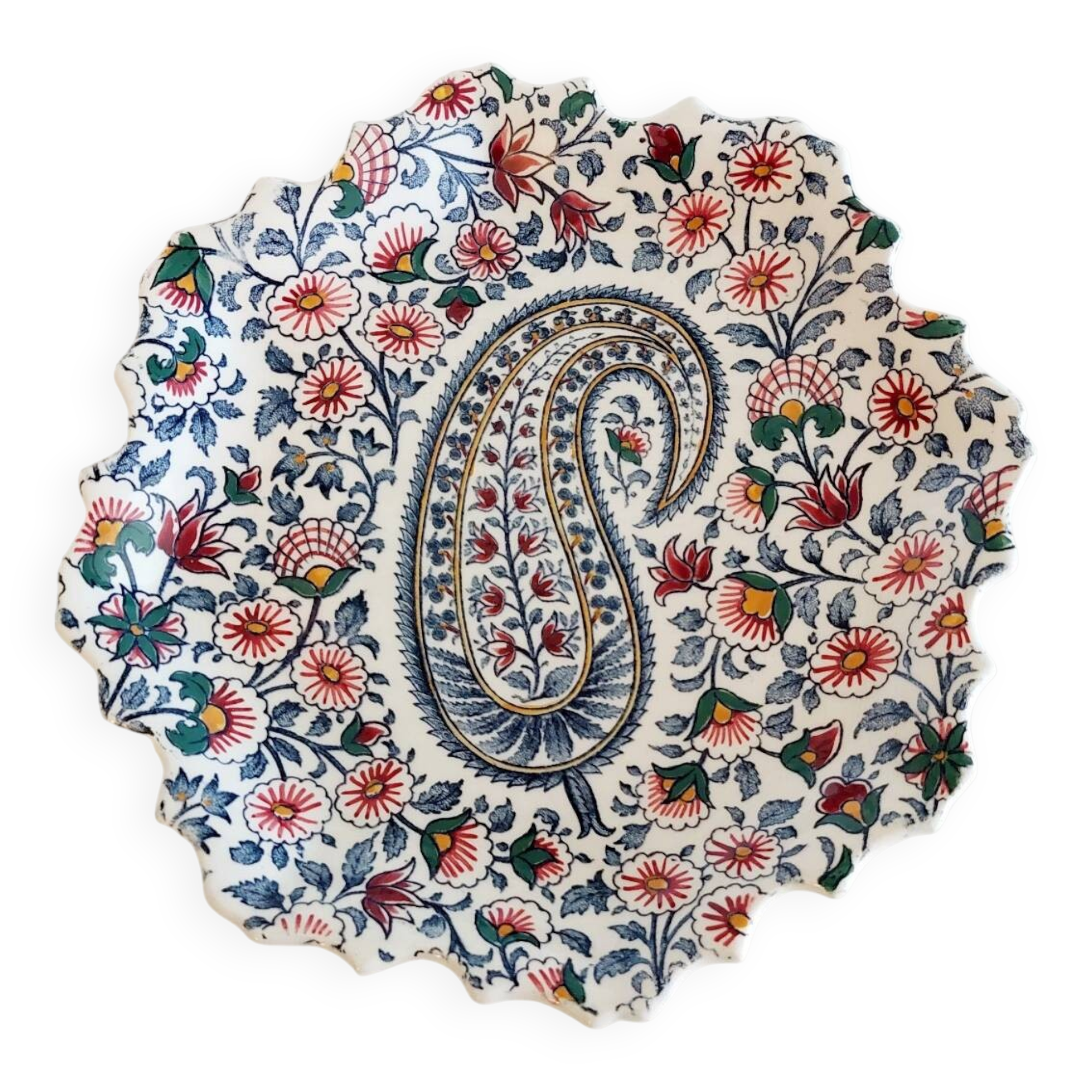 Gien earthenware plate – Floral paisley pattern – Scalloped edge