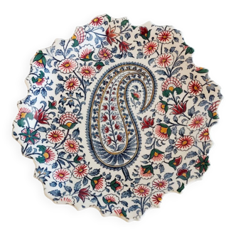 Assiette en faïence de Gien – Motif cachemire floral – Bord festonné