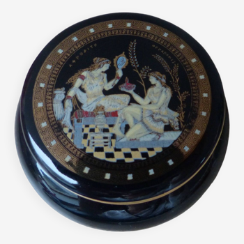 Petite boite à bijoux en céramique grèce avec bordure et décor dorés 24 k