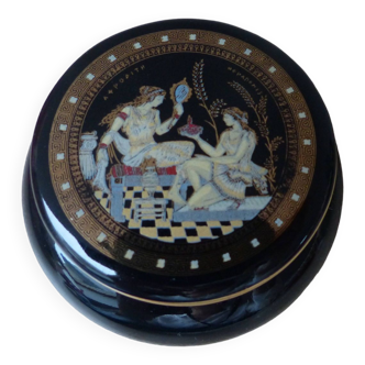 Small greece ceramic jewelry box with 24k gold border and decor