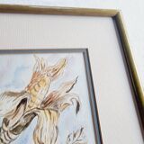 Aquarelle signée D.Desser oiseaux et fleurs