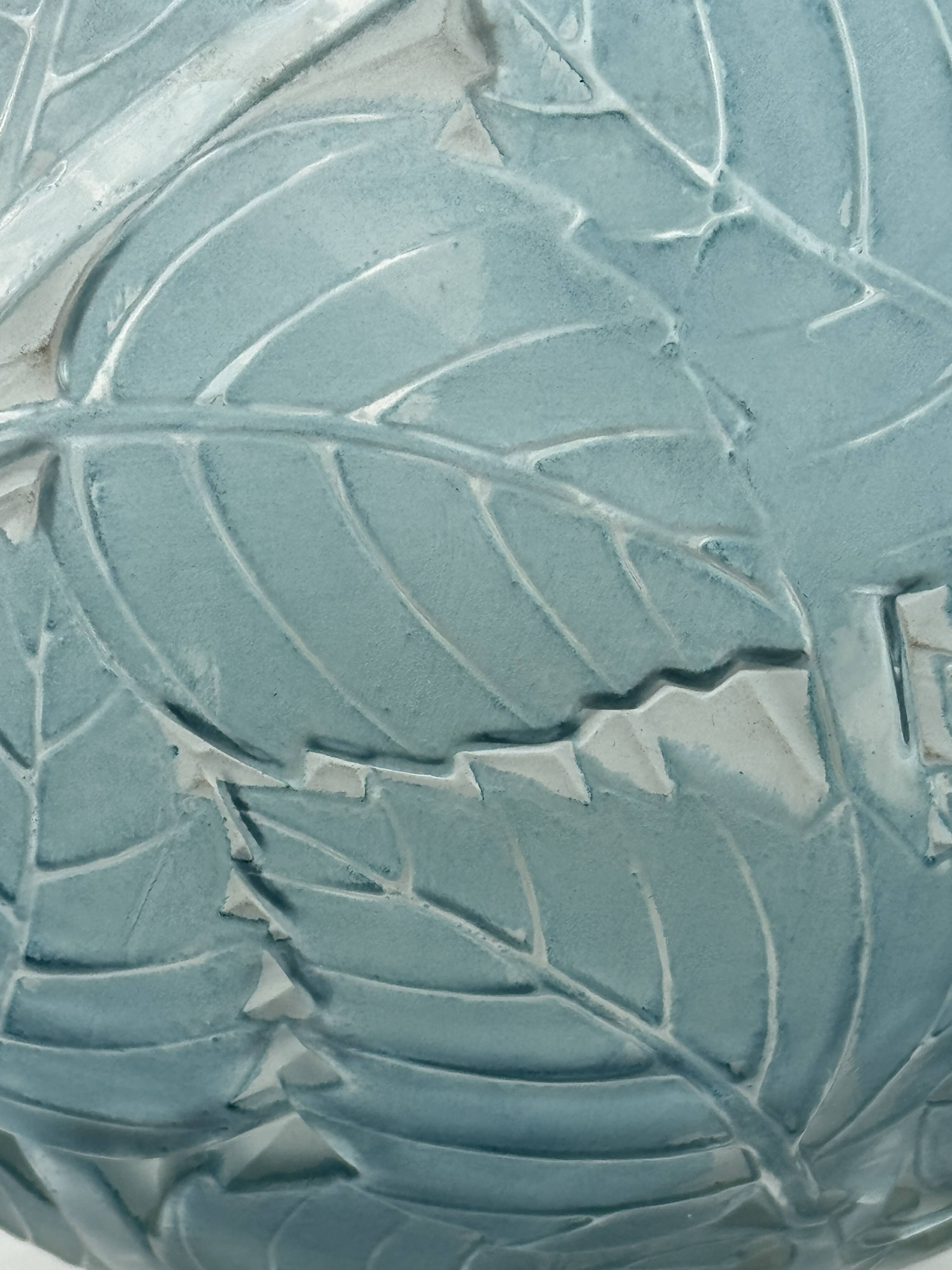 A R.Lalique Milan Blue Patinated Glass Vase