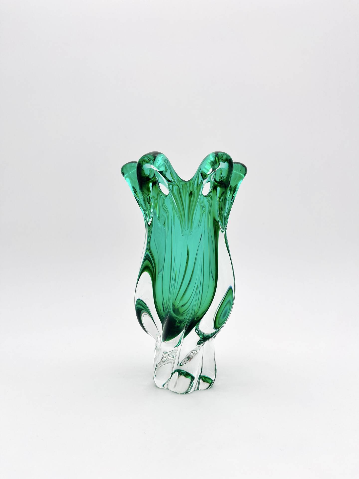 Vase Josef Hospodka Chřibská Cristal de Bohême Emerald Green 18 cm c60