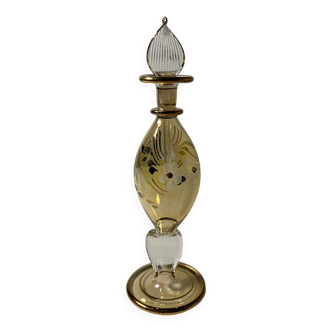 Egyptian Perfume Bottle in Mouth Blown Glass - Chiseled and Decorated with 12 Carat GOLD