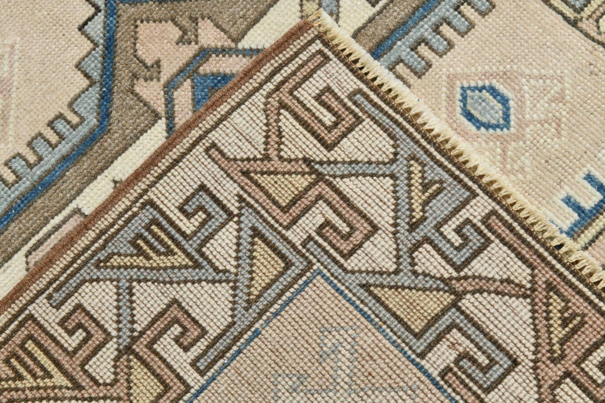 3x6 Cream Blue Oriental Vintage Rug, 109x187Cm
