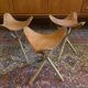 Tabourets tripodes mexicain vintage en bambou et cuir