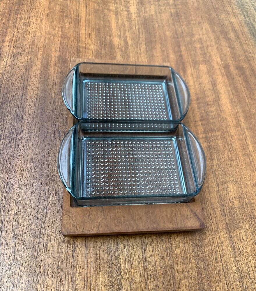 Plateau danois en teck du milieu du siècle avec verres de Lüthje Wood, lot de 3