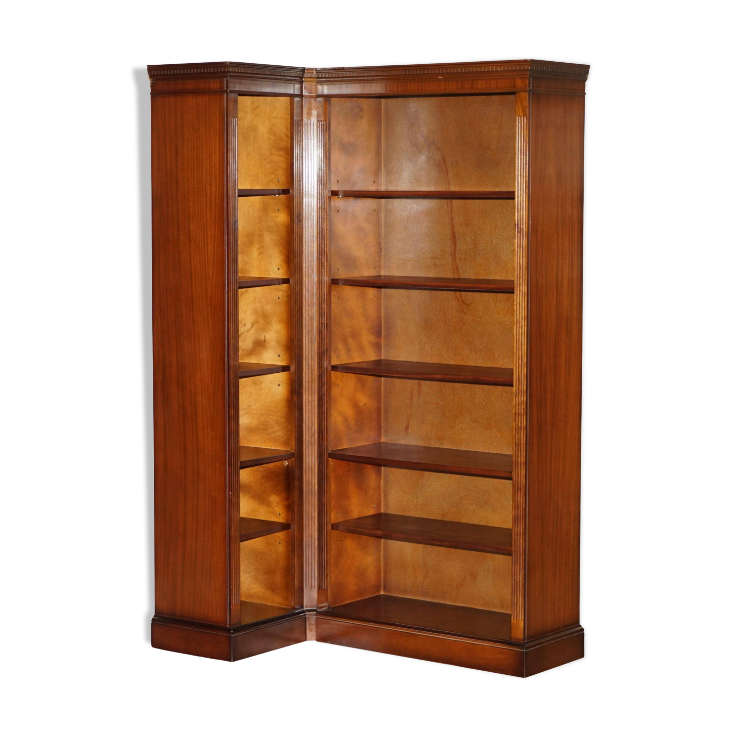 Bibliothèque d'angle vintage en acajou flammé et bois dur, 2 pièces