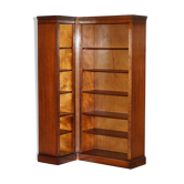 Vintage corner library in flame mahogany and hardwood, 2 pieces