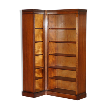 Vintage corner library in flame mahogany and hardwood, 2 pieces