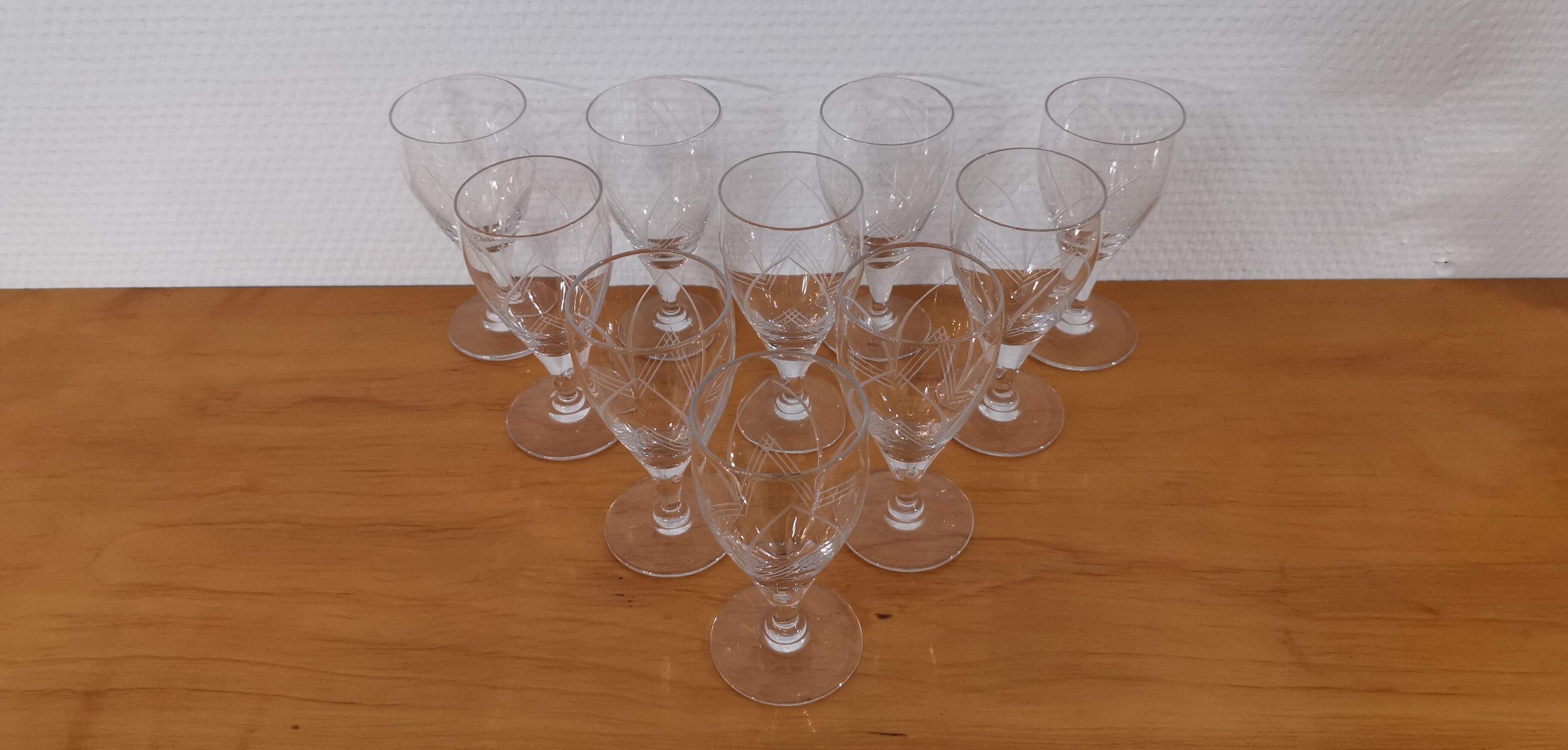 Old very fine stemmed glasses in chiseled crystal from the 50s