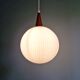 Scandinavian teak and white satin glass pendant light, 1960s