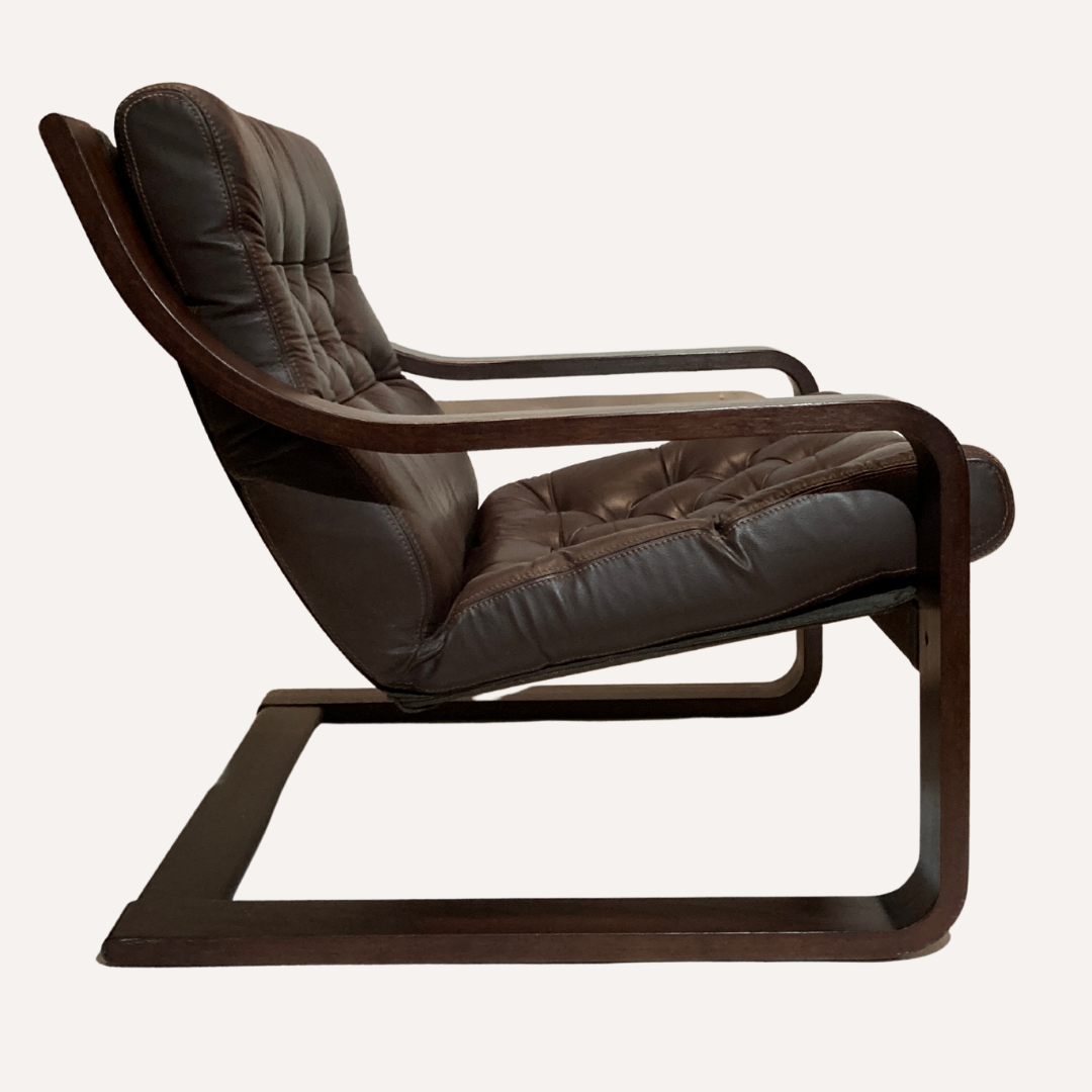 A leather lounge poäng chair by noboru nakamura for ikea, 1970s