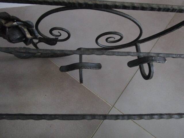 Art Deco wall-mounted coat rack/shelf in wrought iron