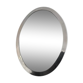 Art Deco oval mirror in chrome brass, France 1930 vintage