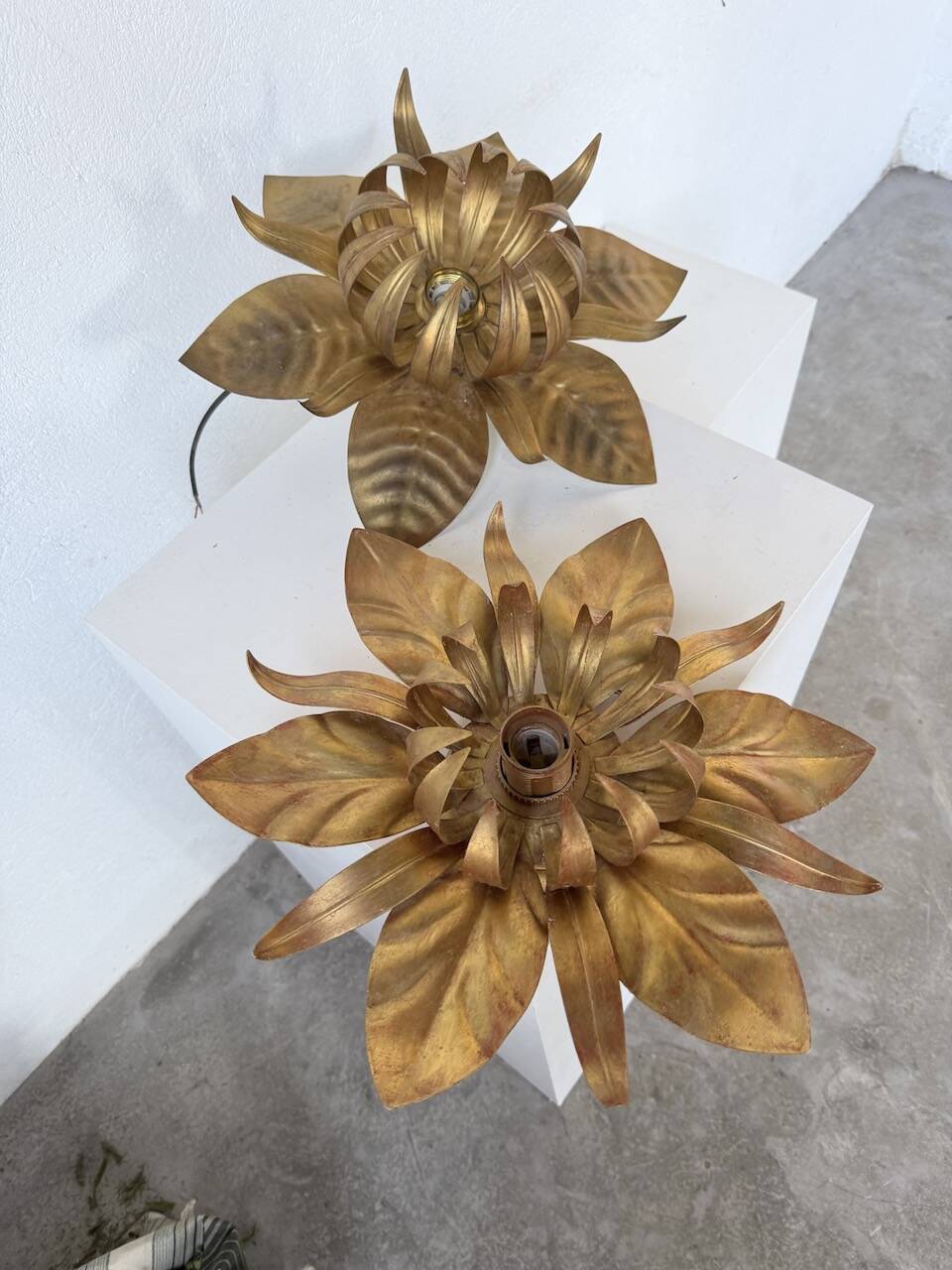 Pair of gold metal flower wall lights