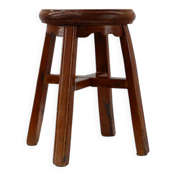Tabouret rond ancien français en chêne avec une belle patine, vers 1850