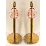 Set of Two Contemporary Italian Pink Glass Table Lamps With One