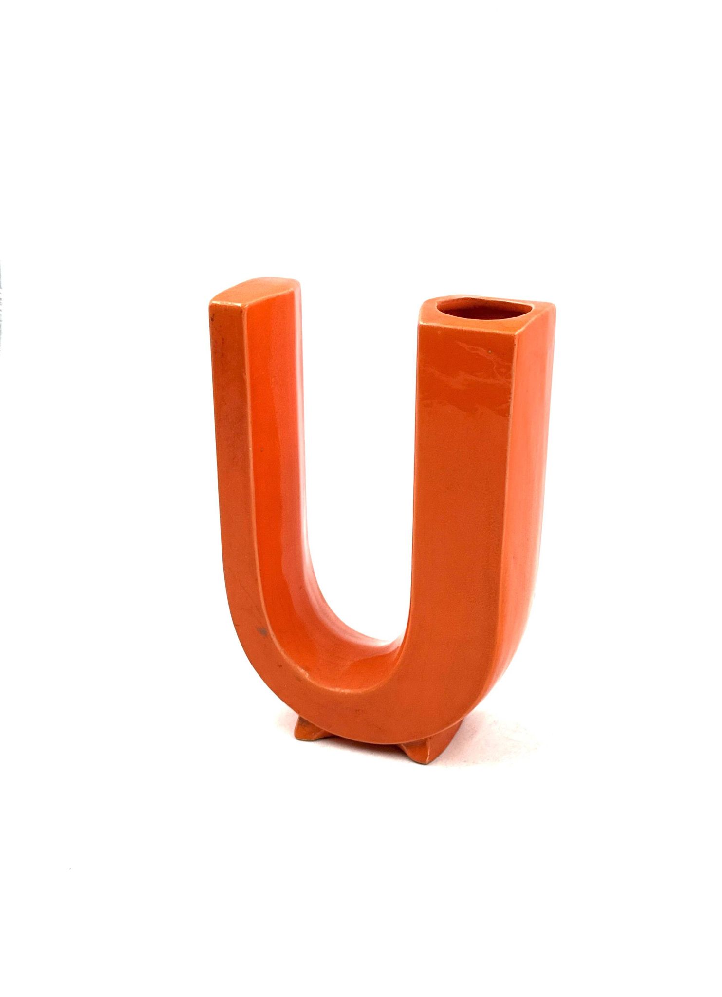 Space age U letter ceramic solifleur vase, Marcel Radureau France 1970