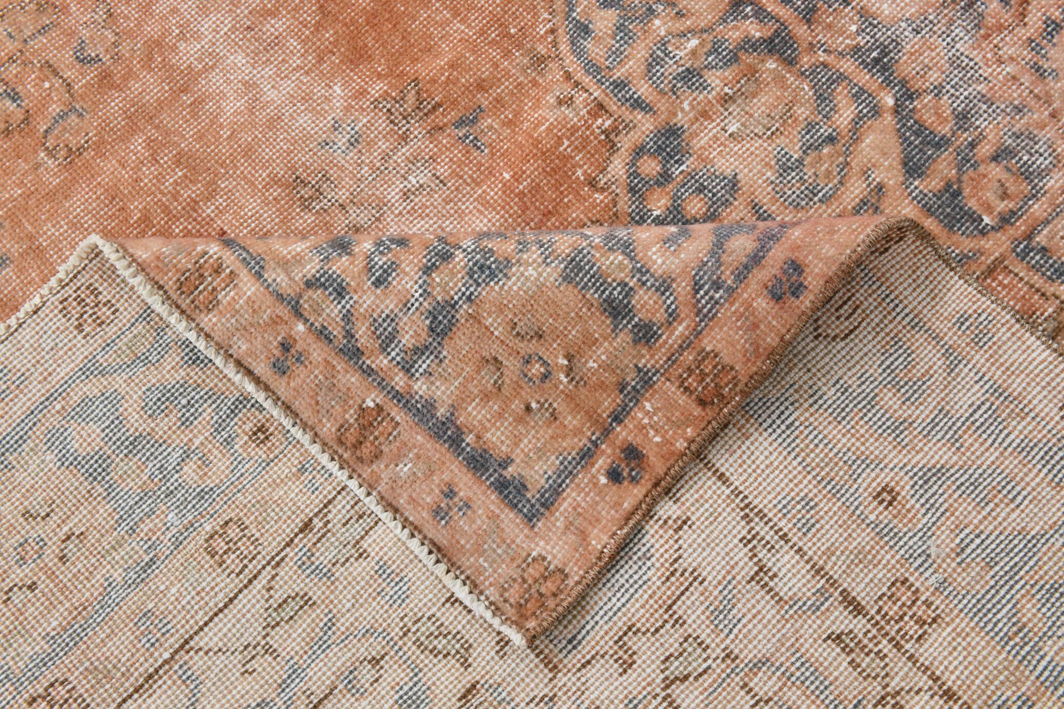 5'0 x 8'7 Ft Terracotta & Faded Blue Floral Vintage Persian Rug, 153x261 Cm