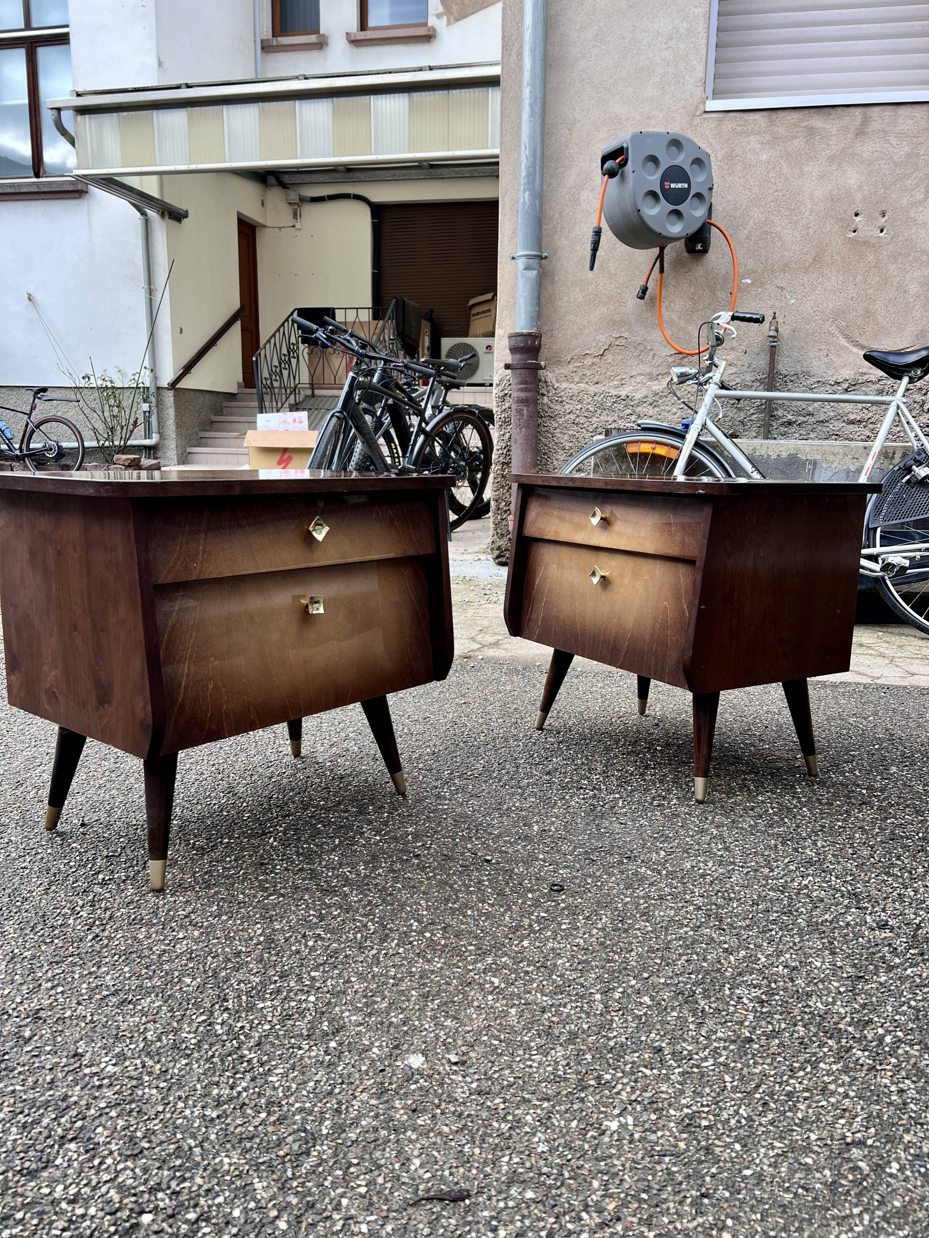 Pair of bedside tables, end of vintage sofa, old 1950