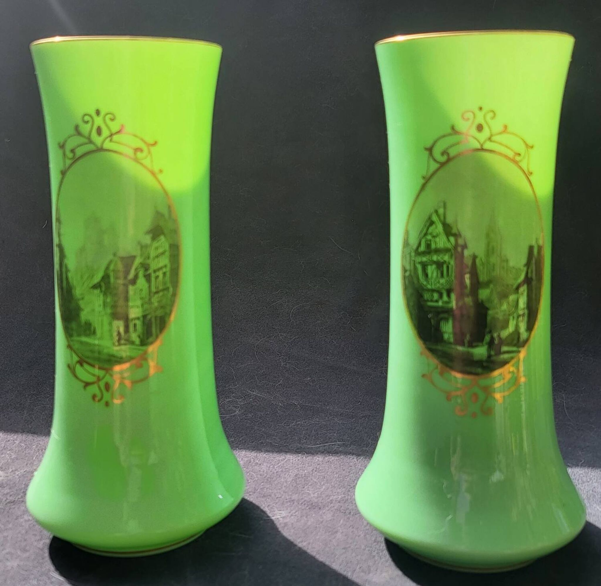 Pair of 19th century green opaline vases