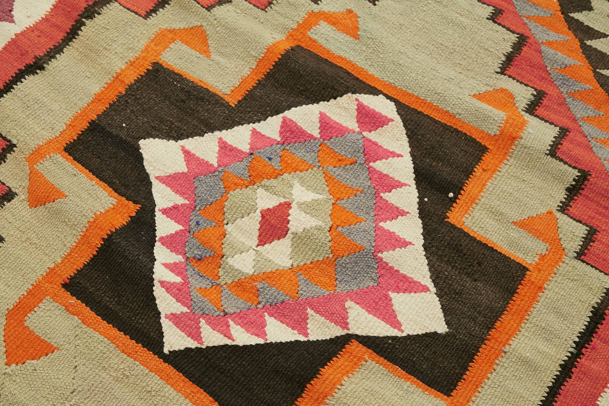 Turkish Handwoven Vintage Herki Kilim 107 cm x 363 cm