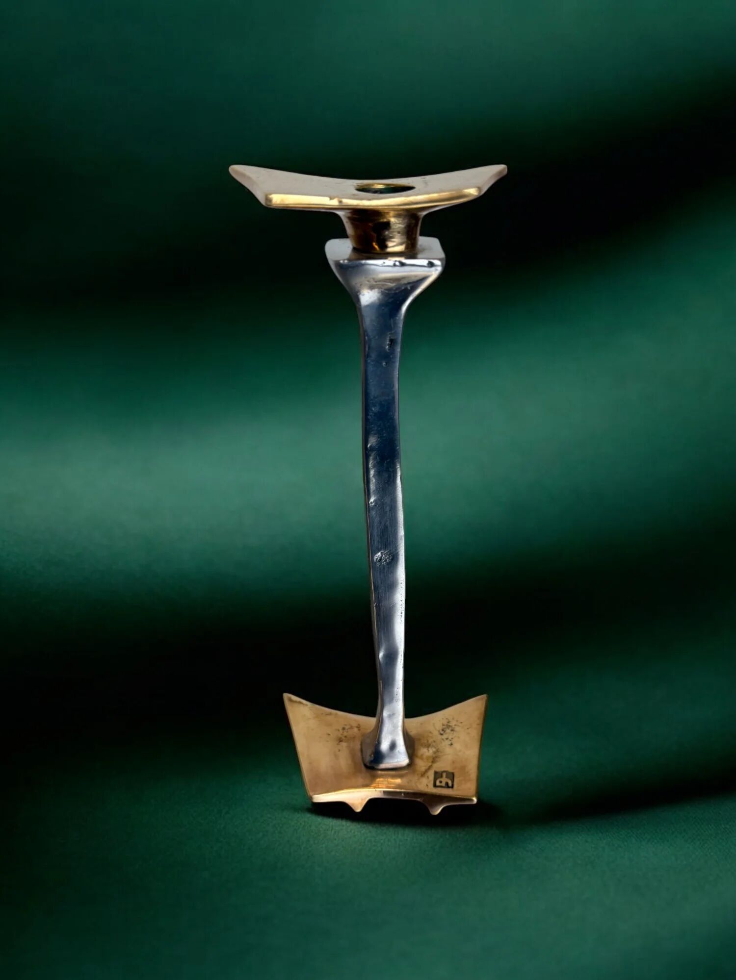 Brutalist candleholder by David Marshall, bronze and aluminium, Spain, 1970s