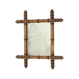 Antique Wooden Faux Bamboo Mirror France 40x34cm