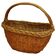 Brown vintage wicker basket from the 1950s with a twisted handle and braided edge.