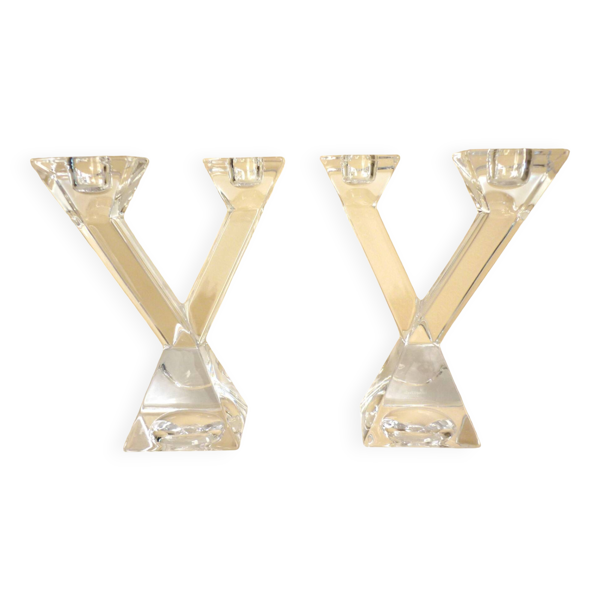 Pair of candlesticks, candelabra, crystal signed Villeroy & Boch, design and chic