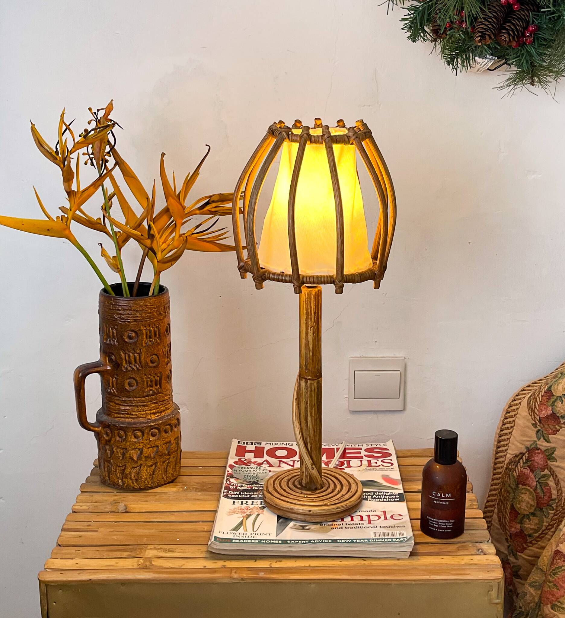 Lampe de table en roseau crayon moderne du milieu du siècle