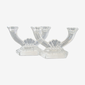 Set of 2 art deco glass candlesticks