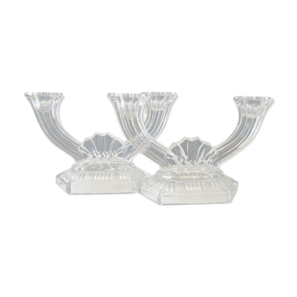 Set of 2 art deco glass candlesticks