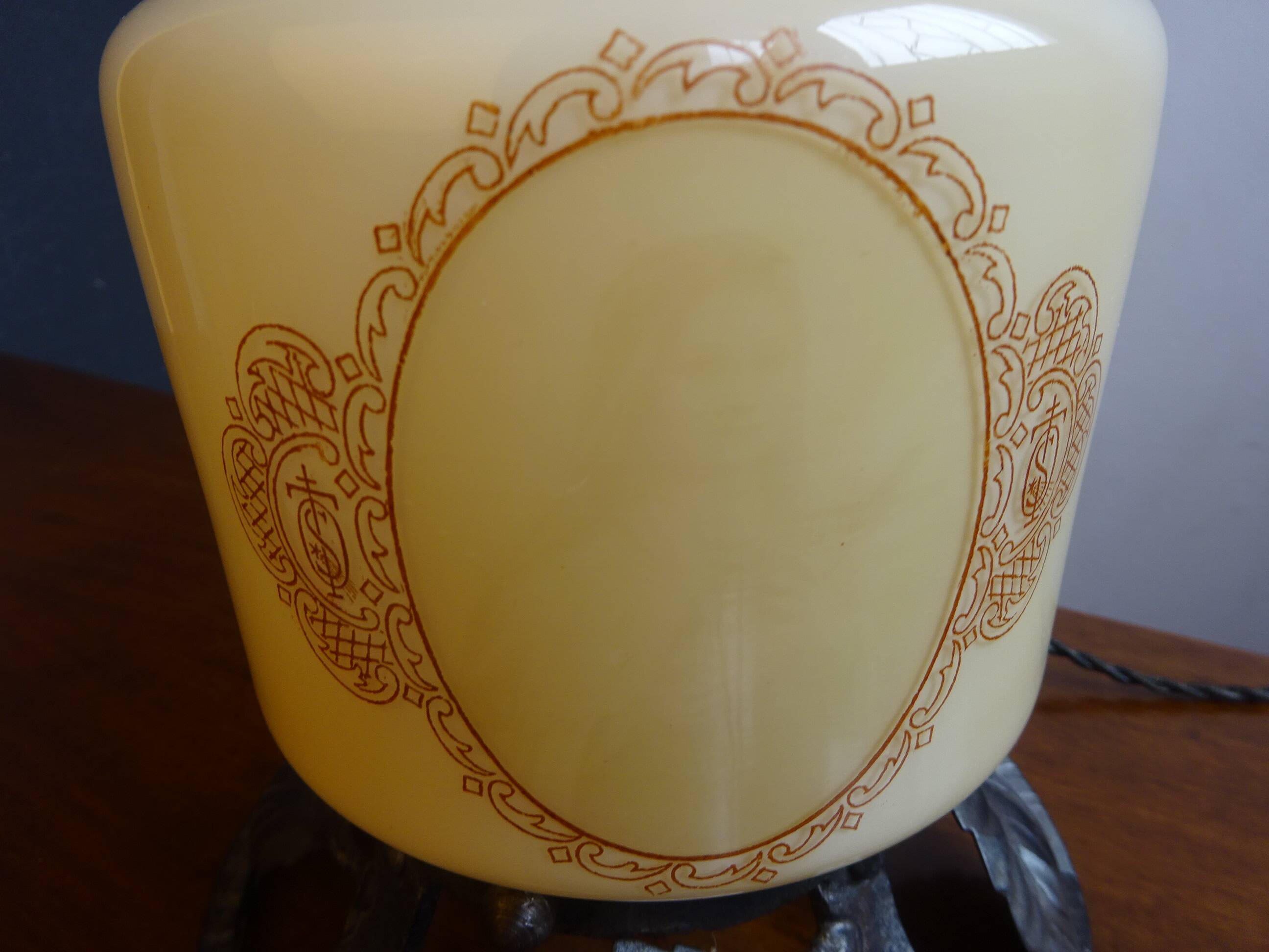 Old wrought iron and opaline night light lamp