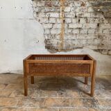 Vintage wooden and cane planter