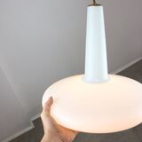 Mid-century italian brass and opaline hat pendant lamp