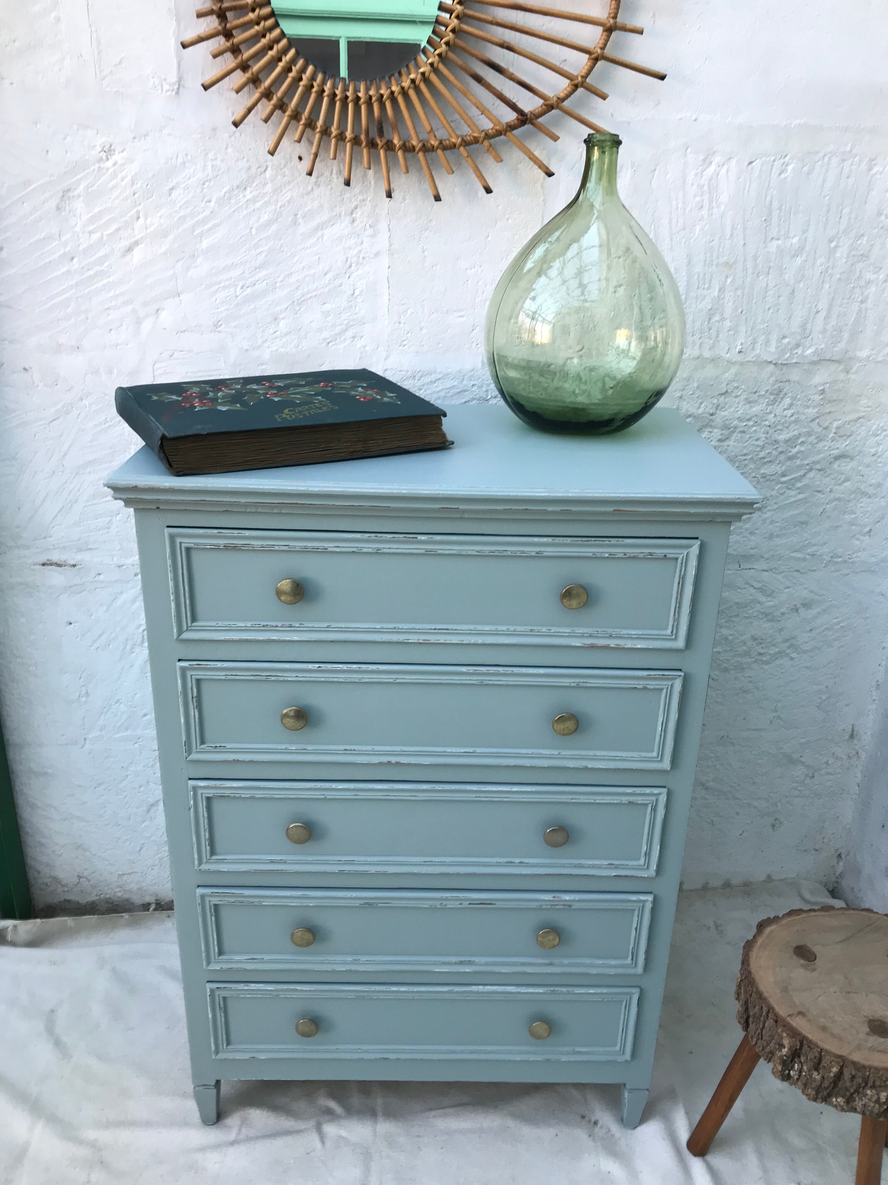 Antique chest of drawers 5 drawers patinated